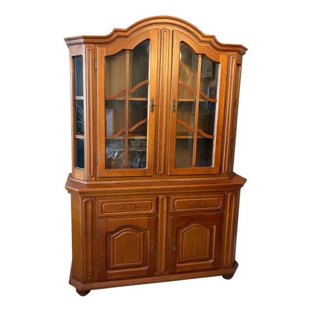 1980s Oak China Cabinet Storage For Sale