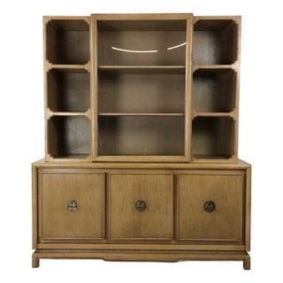 Mid Century Modern Two Piece China Cabinet With Limed Oak Finish For Sale