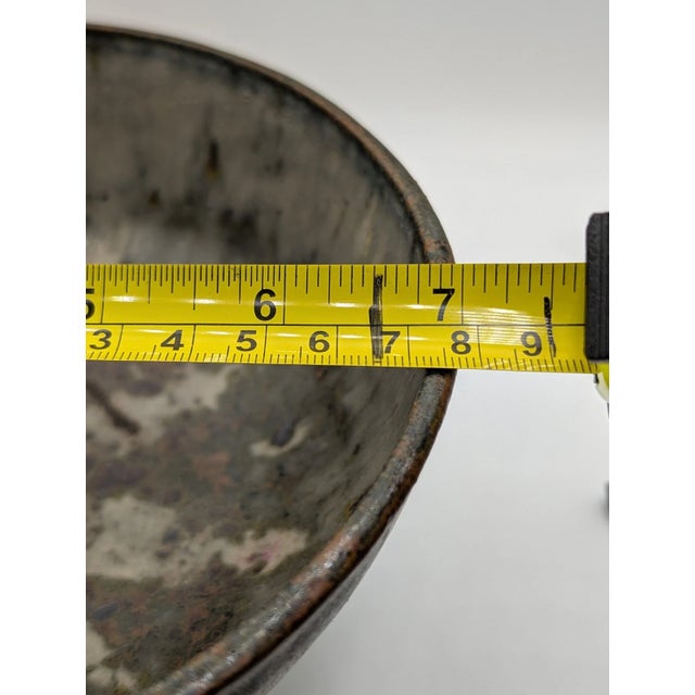 Mid-Century Modern Late 20th Century Handcrafted Studio Pottery Blue Gray Glaze Speckled Pedestal Bowl Signed For Sale - Image 3 of 12