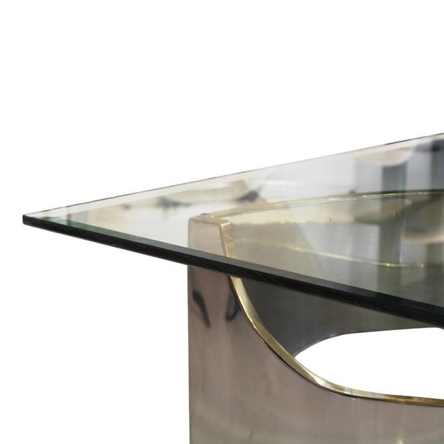 Brown Chrome and Glass Flower Center Table attributed to Frank Stella, USA, 1980 For Sale - Image 8 of 9