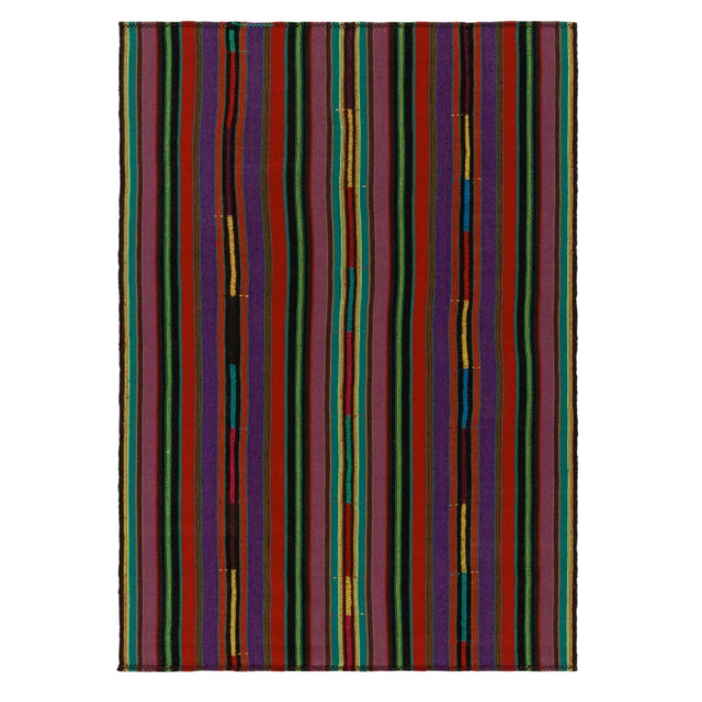 Textile 1950s Vintage Chaput Kilim Style in Red, Purple, Green Stripe Patterns For Sale - Image 7 of 7