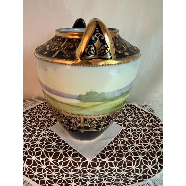 Antique Nippon Porcelain Scenic Vase, Hand-Painted Cobalt Blue & Gold For Sale In New York - Image 6 of 11