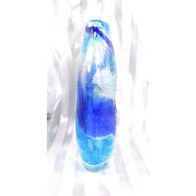 Glass Blue Bullicante Art Glass Vase With Center Hole For Sale - Image 7 of 8
