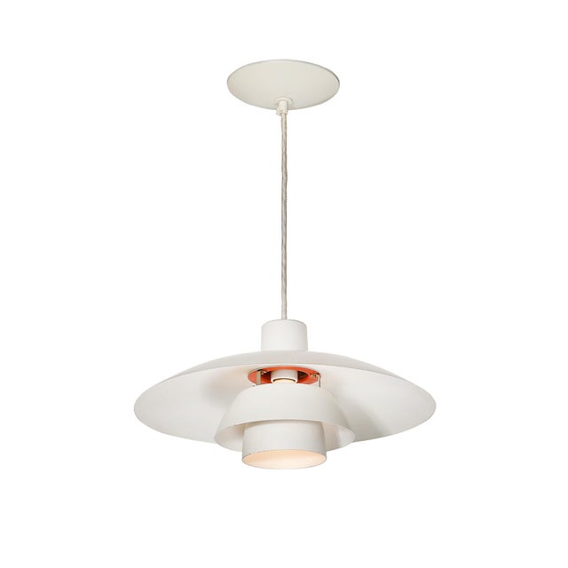 Mid-Century Modern Mid-Century White & Orange Enamel Ph 4/3 Pendant Chandelier by Louis Poulsen For Sale - Image 3 of 12