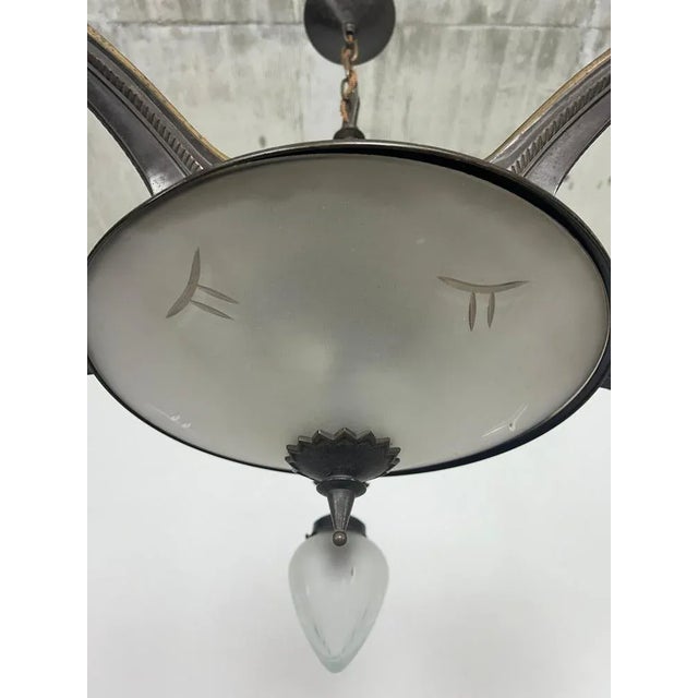 Metal Vintage Cubist Bronze Chandelier, 1930s For Sale - Image 7 of 11