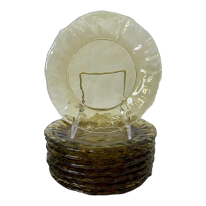8 Olive Green (Topaz) Crinkle Glass Plates 7 3/4” Morgantown 1950’s