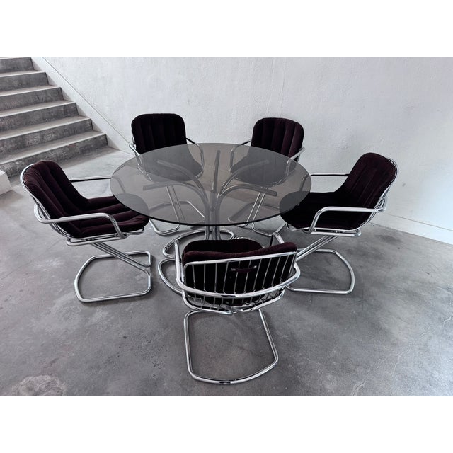 Textile Chrome Dining Table and Chairs attributed to Gastone Rinaldi for Rima, 1970s, Set of 6 For Sale - Image 7 of 13