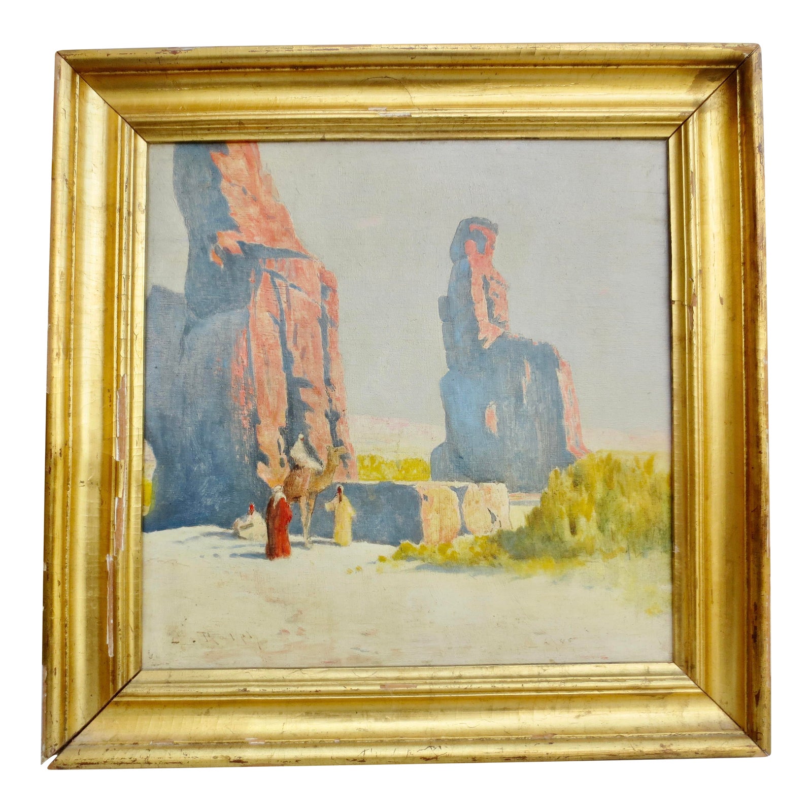 John Ralph Egyptian Scene on Panel Circa 1910 | Chairish