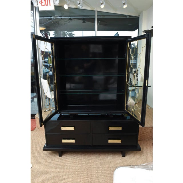 Grosfeld House Vintage 1940's Grosfeld House Modernist Black Lacquered Over Wood, Brass and Glass Cabinet For Sale - Image 4 of 13