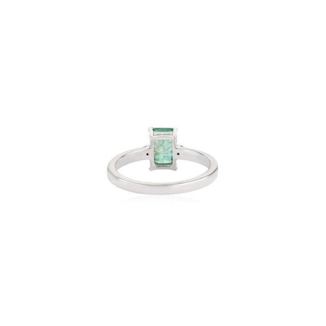 Metal Natural Emerald and Diamond Engagement Ring in 925 Silver - Size 7.5 For Sale - Image 7 of 11
