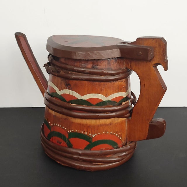 Folk Art Swedish Wooden Lidded Tankards, 1920s, Set of 2 For Sale - Image 16 of 18