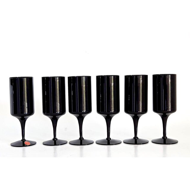 1970s Water Goblets in Nocturne Black by Seneca Glass, Set of 6 For Sale - Image 11 of 15