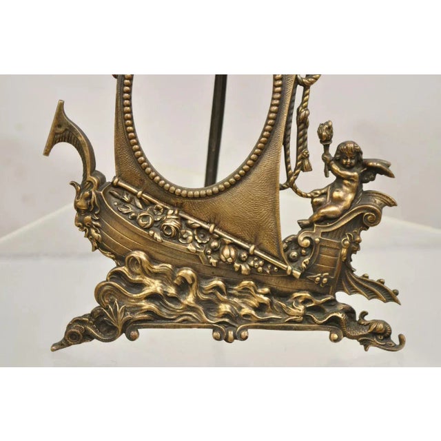Antique French Renaissance Style Brass Oval Picture Frame With Ship and Cherub For Sale - Image 4 of 12