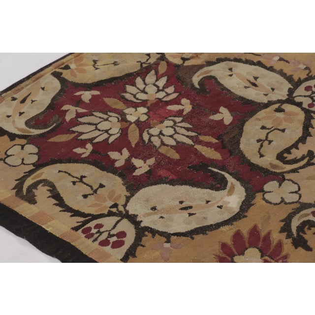 Traditional Antique Bessarabian Square Tapestry in Red & Brown Floral Patterns- Rug & Kilim For Sale - Image 3 of 10