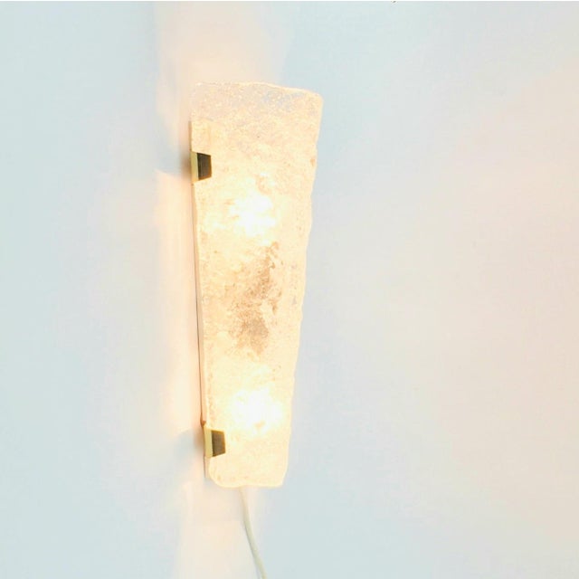 Stunning & large wall light from hillebrand (germany, 1960s/1970s). Transparent handcrafted murano ice glass shade with...