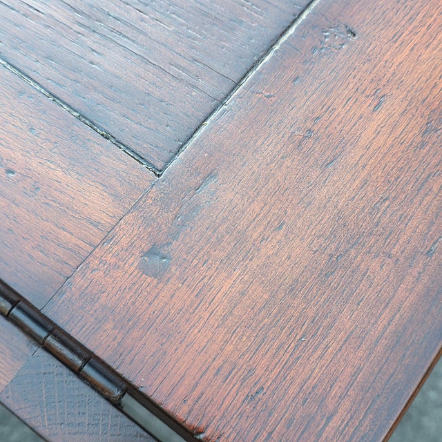 American Craftsman Style Rustic Oak Drop-Leaf Console/Dining Table, Imported From Bulgaria by Crate & Barrel Co., 2005 [Unsigned] For Sale - Image 13 of 15