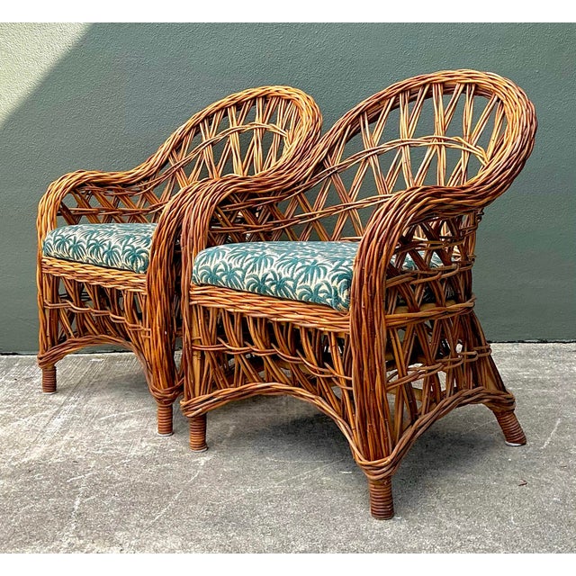 Vintage Woven Rattan Lounge Chairs - A Pair For Sale - Image 12 of 12