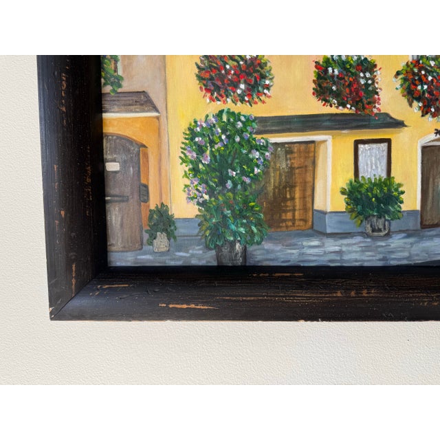 Yellow Vintage Ann Cohen Impressionist Town Landscape Oil on Canvas Painting – Wood Framed For Sale - Image 8 of 11