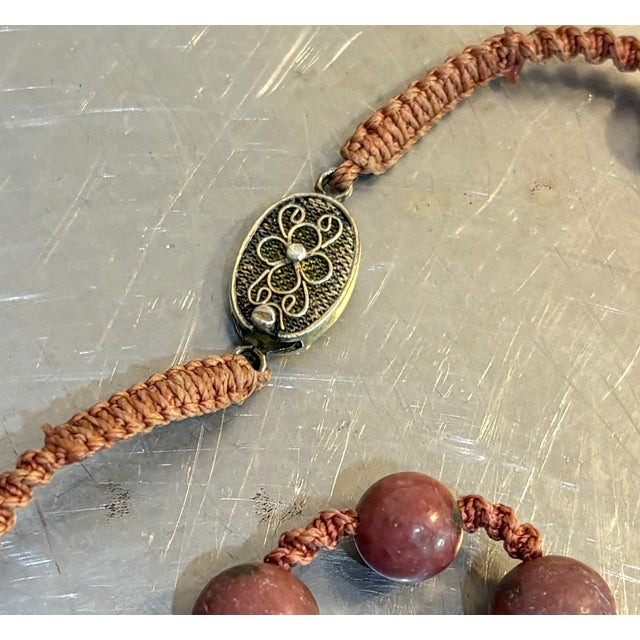Carved Pink Rhodonite Beaded Pendant Necklace For Sale - Image 4 of 8