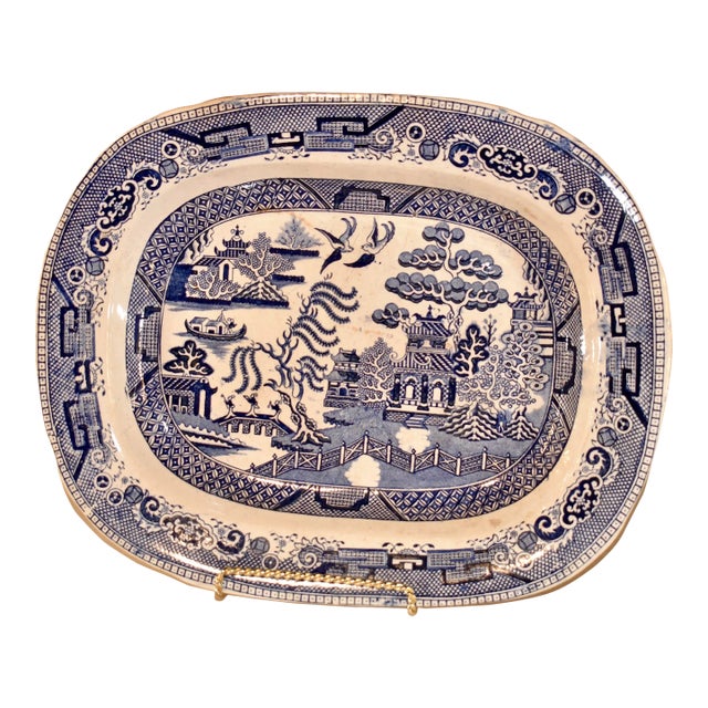 19th Century Blue Willow Stone China Platter For Sale