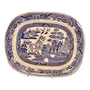 19th Century Blue Willow Stone China Platter