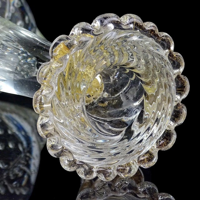 Antique Barovier Toso Murano Crystal Clear Gold Flecks Italian Art Glass Duck Candlestick Sculpture For Sale - Image 9 of 10