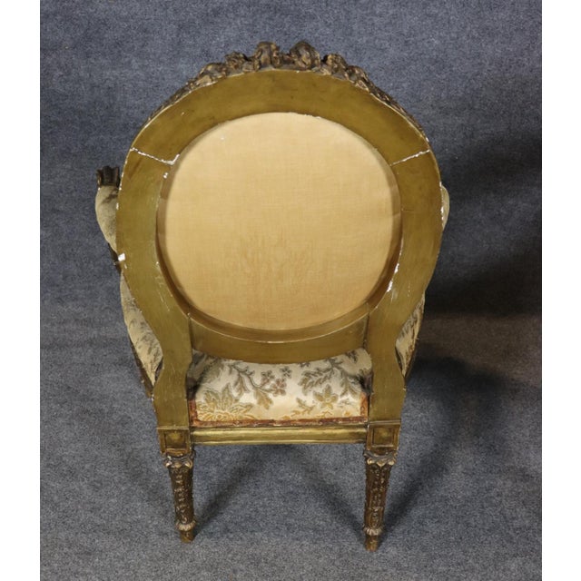 Pair Louis XVI Gilt Frame Upholstered Armchairs For Sale - Image 12 of 12