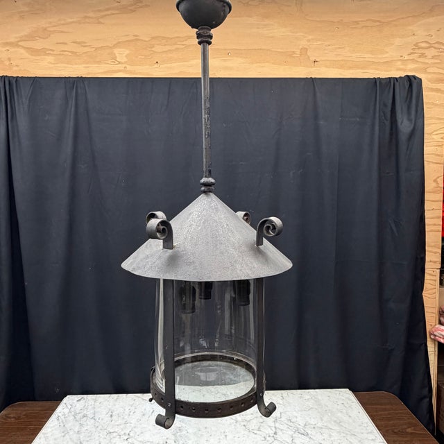 Impressive&nbsp;antique cast iron gas lantern pendant light from the 19th century pre-electricity, originally designed as...