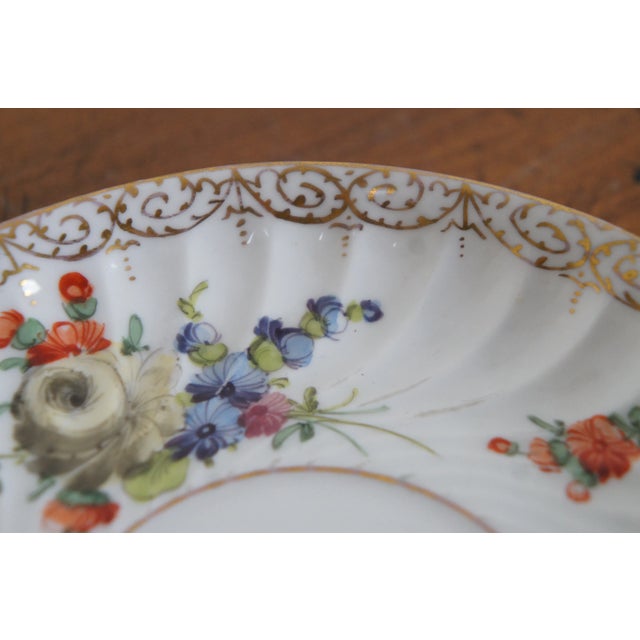 Antique Dresden Blue Crown Polychrome Porcelain Demitasse Saucer Flowers Gilding For Sale - Image 12 of 12