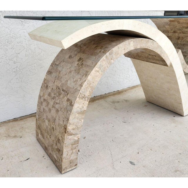 1980s Maitland Smith Console Table & Mirror Sculptural Tessellated Stone Post Modern For Sale - Image 5 of 12