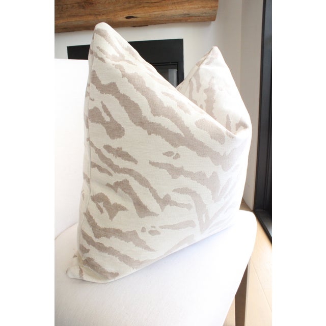 Custom pair of 22" Scalamandre style pillows animal patterned with shades of neutral taupe an white. Made of soft velvet...