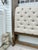 Wood Wood King Sleigh Bed Vintage Transitional Style Tufted Upholstered Linen Taupe For Sale - Image 7 of 15