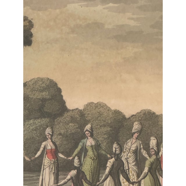 Antique Hand-Tinted Engraving | Ottoman Dance Scene by F. Raineri | Framed Orientalist Art Print For Sale In Boise - Image 6 of 12