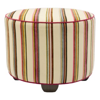 Modern Upholstered Multicolored Ottoman With Vertical Stripe Pattern For Sale
