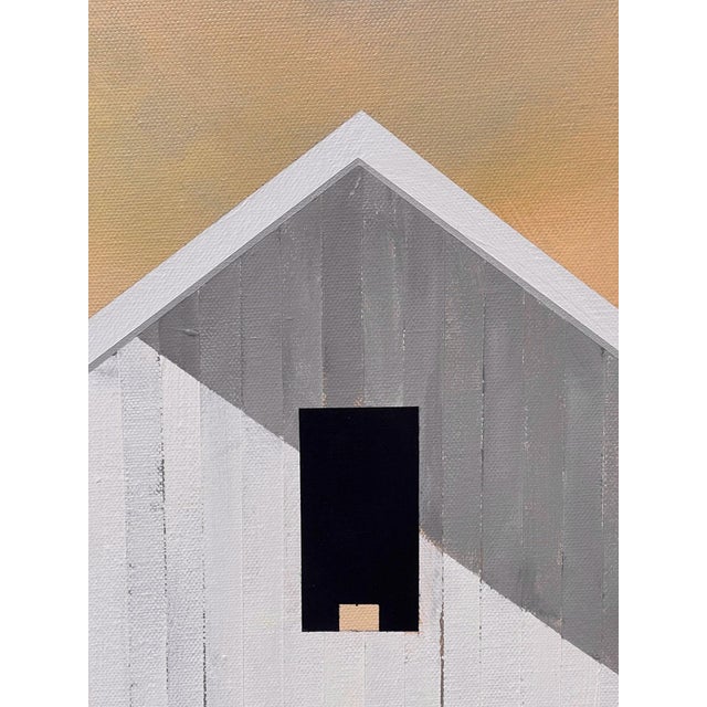 Summer Sunrise by Justin Wheatley | Acrylic on Canvas White Barn With Peach Sky For Sale - Image 4 of 11