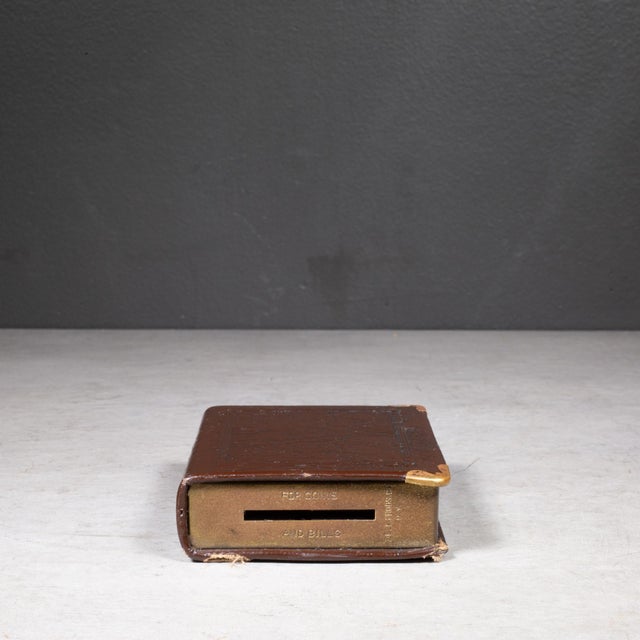 Early 20th Century Vintage Leather "Lessons in Thrift" Book Coin Bank c.1920-1930 For Sale - Image 5 of 8