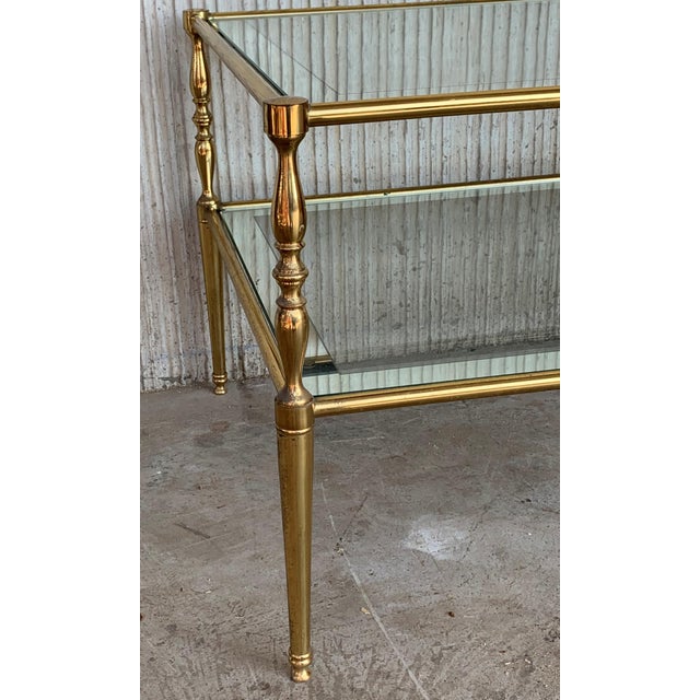 1950s Mid-Century Modern Two-Tier Brass and Beveled Glass Rectangular Side Table For Sale - Image 5 of 8