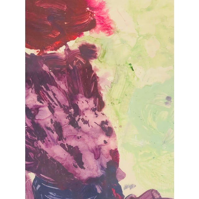 Abstract in Purple, Juxstapositioned, mixed media on paper by Elia. Framed in gold tone frame.
