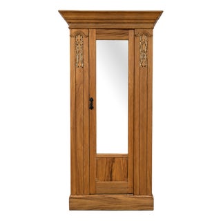 Antique Satin Walnut Mirrored Wardrobe For Sale