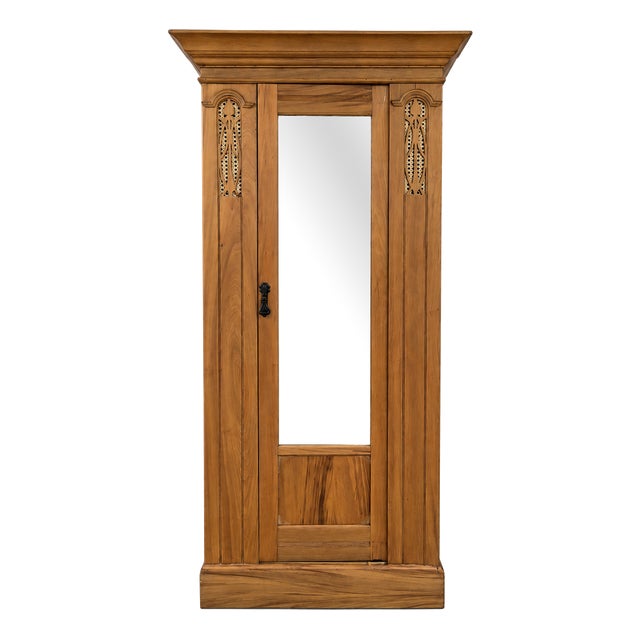 Antique Satin Walnut Mirrored Wardrobe For Sale