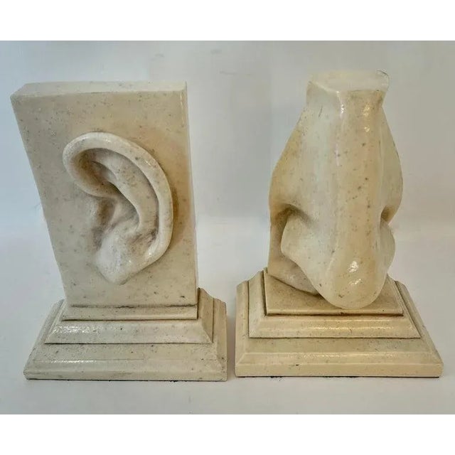 Antique White C2C Designs, Resin Based Sculptural Ear and Nose Bookend Set - A Pair For Sale - Image 8 of 13
