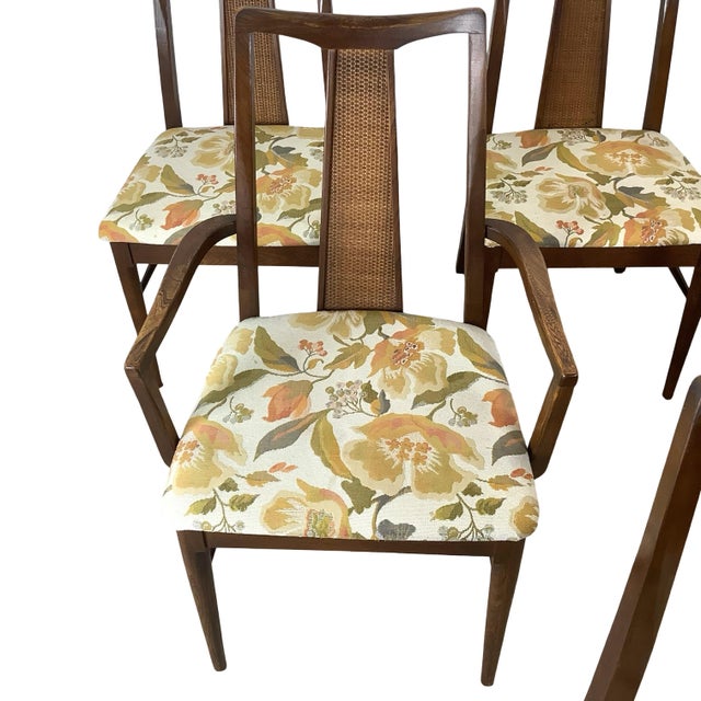 Mid-Century Modern Set of 6 Sculptural Mid-Century Cane-Back Dining Chairs, Walnut For Sale - Image 3 of 18