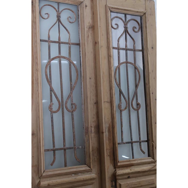 Rustic European Late 19th Century Double French Doors With Metal/Glass - A Pair For Sale - Image 3 of 3