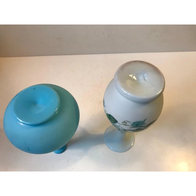 Antique Danish Satin Opaline Glass Vases from Fyns Glasværk, 1900s, Set of 2 For Sale - Image 7 of 9