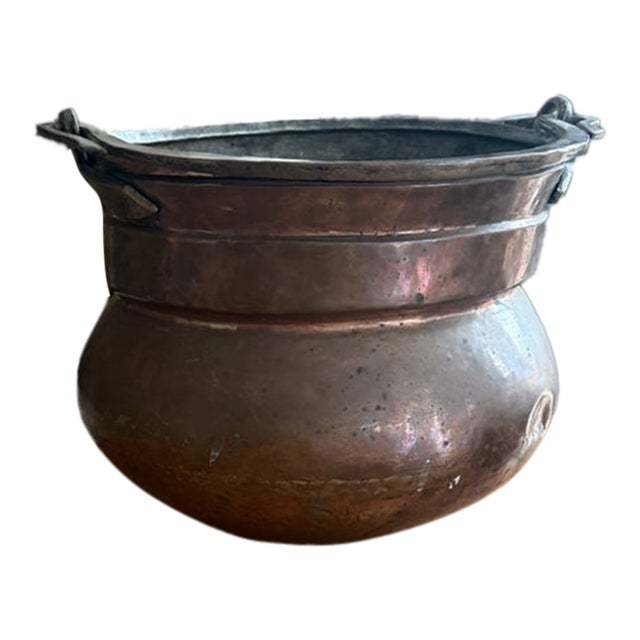 19th Century Hand-Hammered Copper Cauldron For Sale
