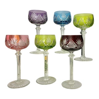 Mid 20th Century Val St Lambert Berncastle Cut to Clear Wine Hocks - Set of 6 For Sale