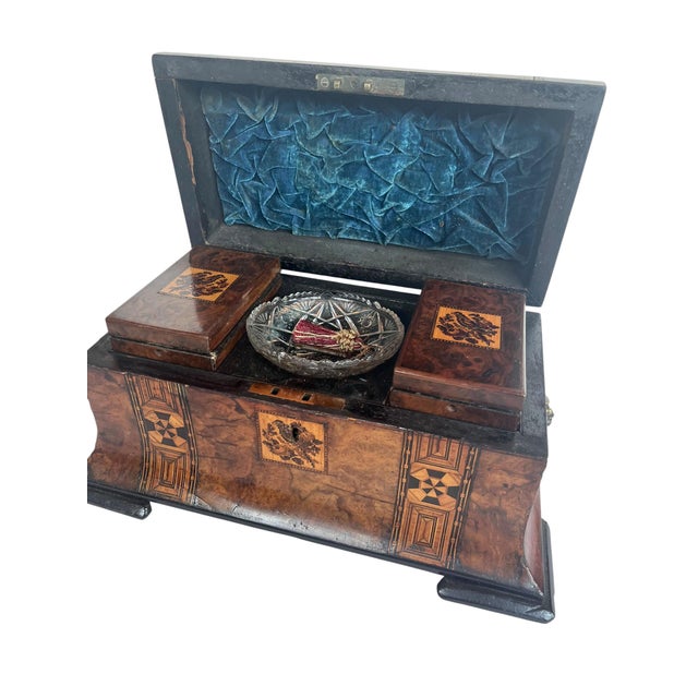 19th Century Exceptional Inlaid British Tunbridge Ware Tea Caddy With Dome Top and Complete Interior For Sale - Image 5 of 10