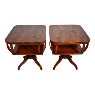 1930s Regency Crotch Mahogany Pair of Side Tables / End Tables For Sale