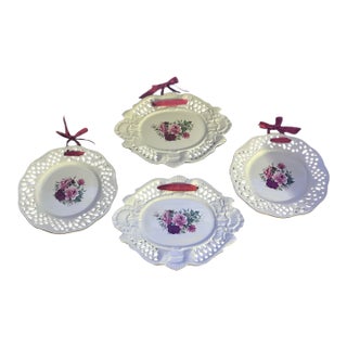 Vintage Formalities by Baum Brothers Victorian Rose Pierced Plates - A Set of 4 For Sale