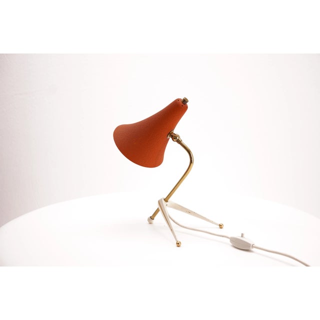 Mid-Century Tripod Table Lamp with Orange Shade For Sale - Image 4 of 7